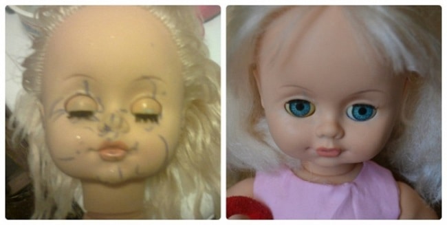 Кукла до и после очистки белизной с уксусом