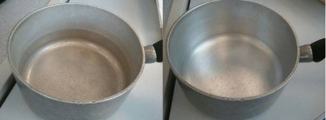Нормальная и потемневшая алюминиевая посуда
